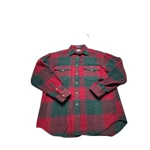 Faconnable Mens Red Green Buffalo Plaid Wool Blend Western Flannel Shirt Large